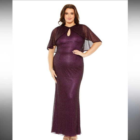 $598 MAC DUGGAL 5948 Beaded Cape Sleeve Gown Amethyst Size 20W Formal‎ Wedding
